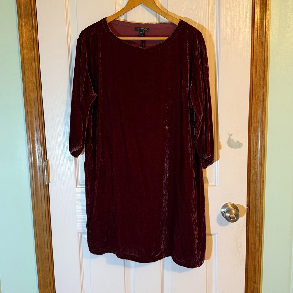 Eileen Fisher Bateau Neck Short Shift Dress in Dark Monterey Velvet  XS